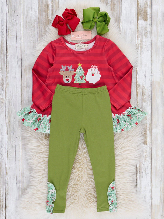 Jolly Reindeer Striped Ruffle Outfit