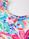 Colorful Floral Print Ruffled Sleeves Girls Dress: