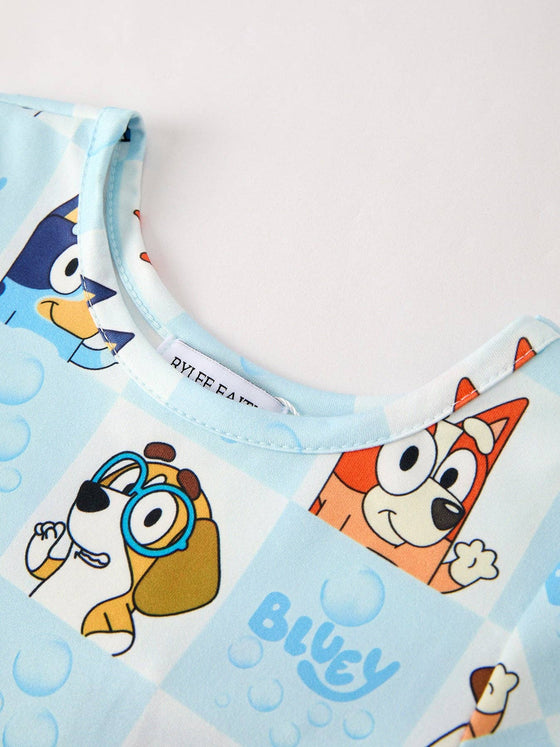 Bluey Character Print Blue Girls Dress