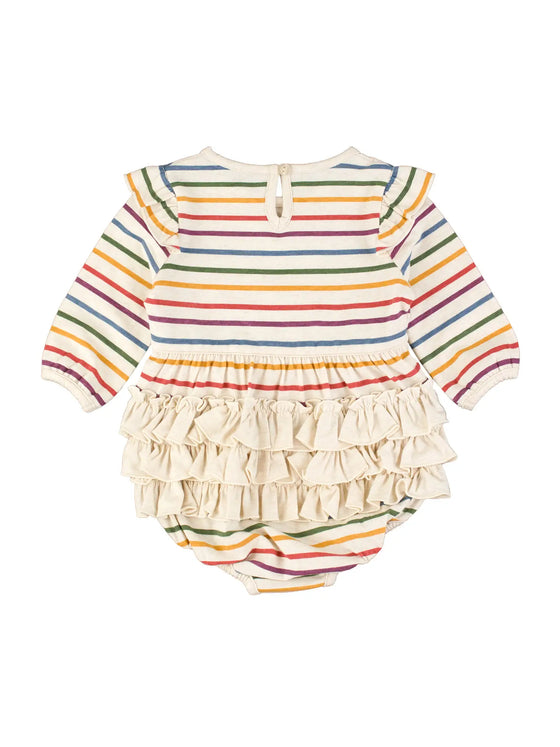 Countryside Rainbow Stripe Knit Long Sleeve Flutter Bubble Romper