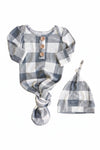 Big Check Bamboo Waffle Newborn Baby Knot Gown & Hat Set