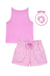 Girl's Stipe Short Set w/ Matching Scrunchie: Pink