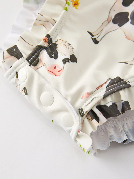 Cow Floral Girls Swimsuit