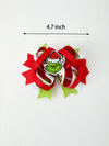 Christmas Character Red Green Bow 4.7 inch Hairpin: Red Green