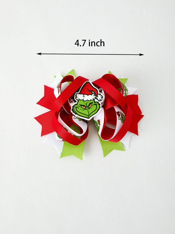 Christmas Character Red Green Bow 4.7 inch Hairpin: Red Green