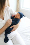 Solid Dark Navy Bamboo Baby Knot Gown & Hat