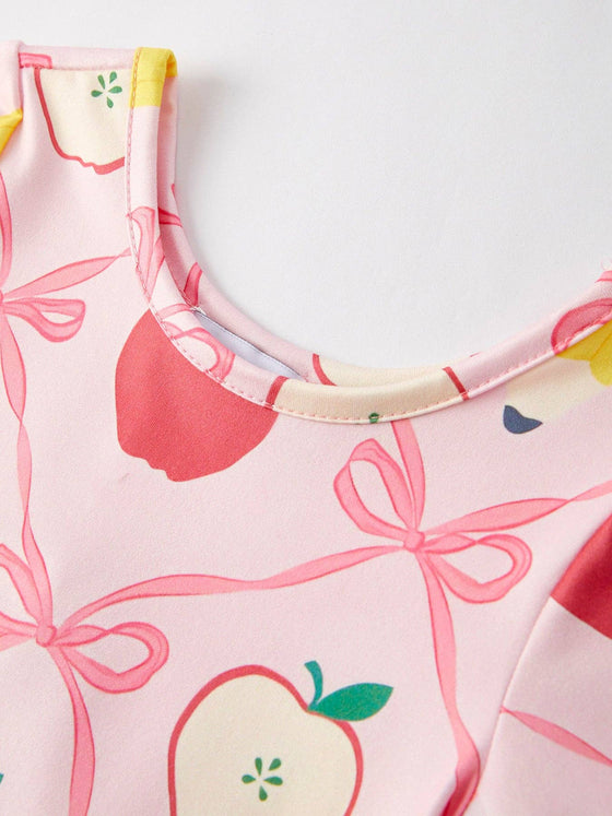 Back to School Cute Apple and Pencil Print Dress