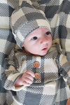 Big Check Bamboo Waffle Newborn Baby Knot Gown & Hat Set