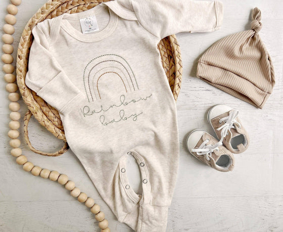 Neutral Tone Boho Rainbow Baby Outfit - Sweet Muted Rainbow: Romper Only