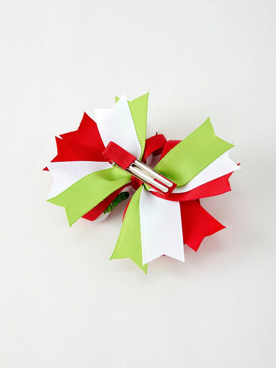 Christmas Character Red Green Bow 4.7 inch Hairpin: Red Green