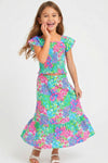 Toddlers 2 pc Skirt Set w/ Smocking Top: Green/ Pink Reef