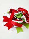 Christmas Character Red Green Bow 4.7 inch Hairpin: Red Green