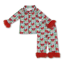  Red Fur Green Plaid Bow Pajamas