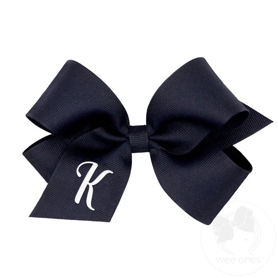 Medium Monogrammed Grosgrain Bow - Navy with White