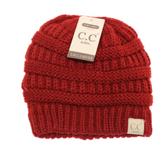  Kids Solid Fuzzy Lined Beanie- Red