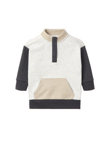  Colorblock Mockneck Pullover- Stone Grey