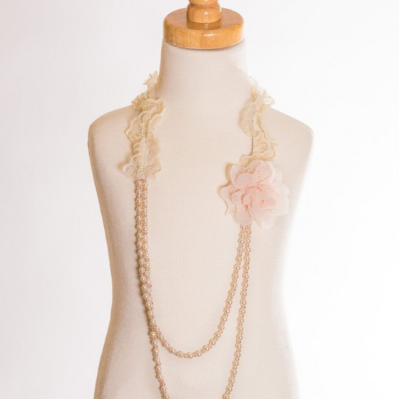 Elastic Floral Lace Necklace - Pink