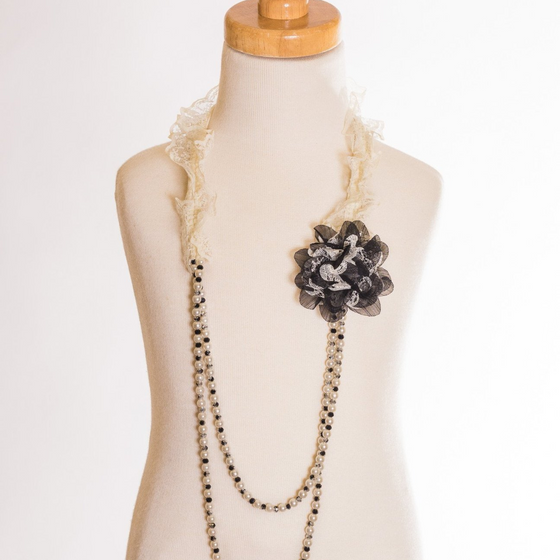 Elastic Floral Lace Necklace- Black