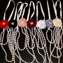  Three Pearl Flower Necklace- Grey