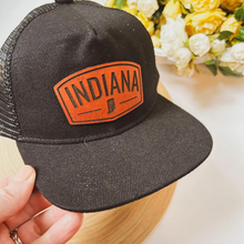  Rectangular Indiana Leather Patch On Black Trucker Hat