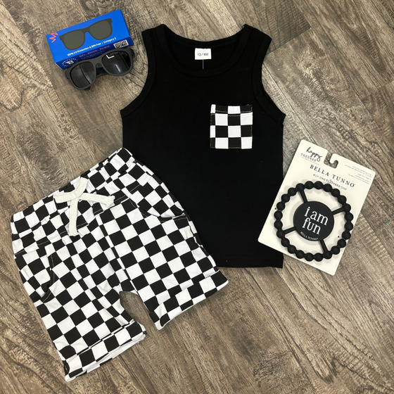 2-Piece Black Checkered Tank Set