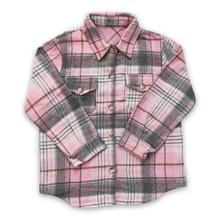  Pink Plaid Cotton Pocket Flannel Button Up