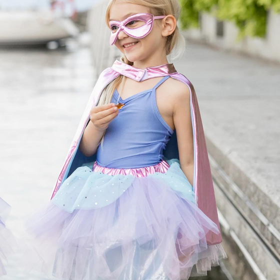 Super-duper Tutu, Cape, & Mask Metallic Pink & Light Blue