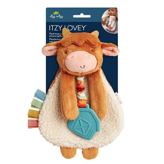 Itzy Lovey Plush with Silicone Teether Toy-Highland Cow