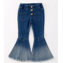  Deep Blue Spray Dyeing Bell-Bottom Denim Jeans