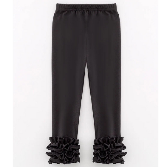 Milk Silk Ruffled Solid Color Pants - Black