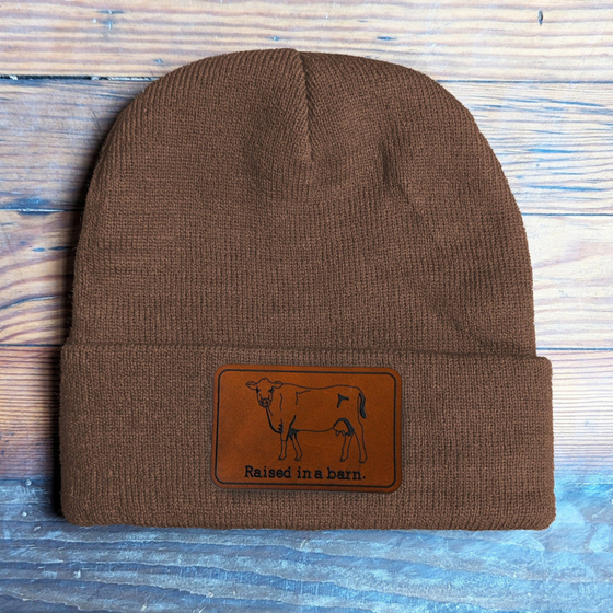 "Raised in a Barn" Kid Beanie Hat- Caramel