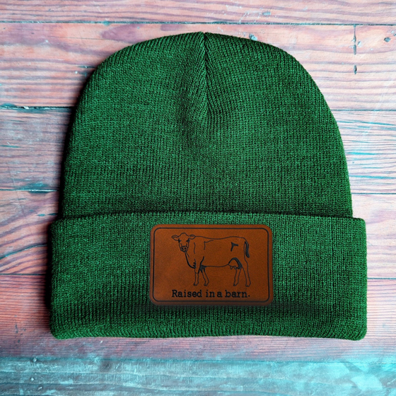 "Raised in a Barn" Kid Beanie Hat- Green