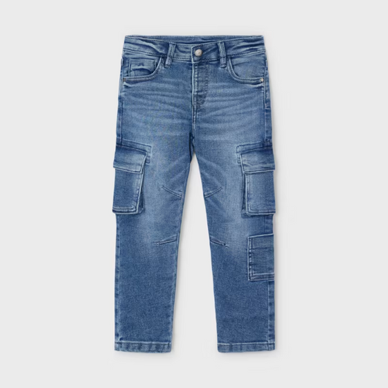 Medium Wash Boy Cargo Jeans