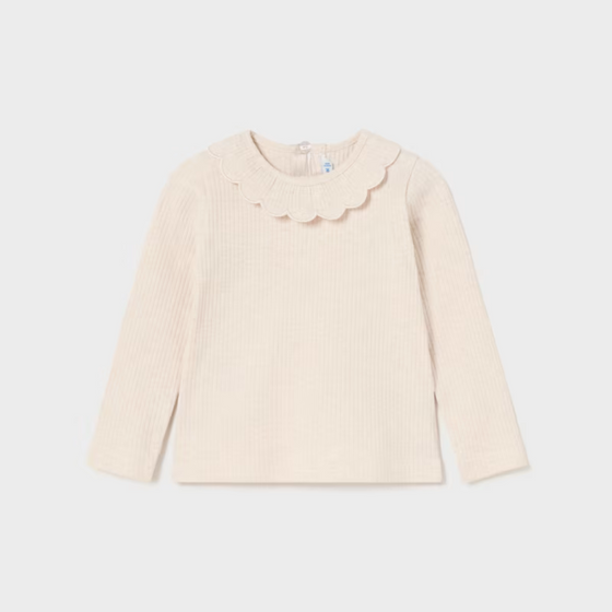 Ivory Baby Ribbed Ruffle Neck T-Shirt