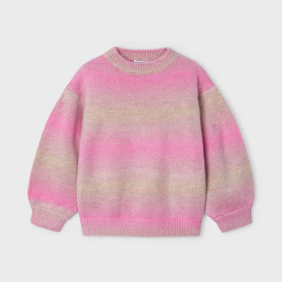 Pink Girls Gradient Striped Sweater