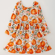  Pumpkin Print Long Sleeve Dress