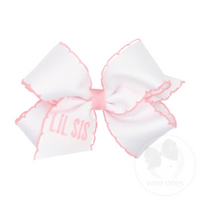  Medium Grosgrain Hair Bow with Light Pink Moonstitch Edge and "LIL SIS" Embroidery