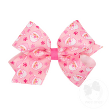  Medium Christmas Print Bows- Pink Santa Snowflake