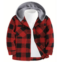  Hooded Plaid Button Down Jacket