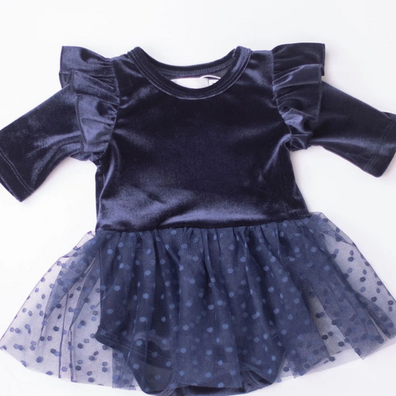 Light Navy Velvet Tutu Bodysuit