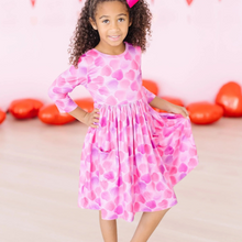  Happy Heart Day 3/4 Sleeve Pocket Swirl Dress