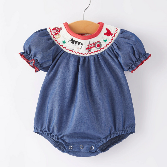 Girls Farm Smocking Embroidered