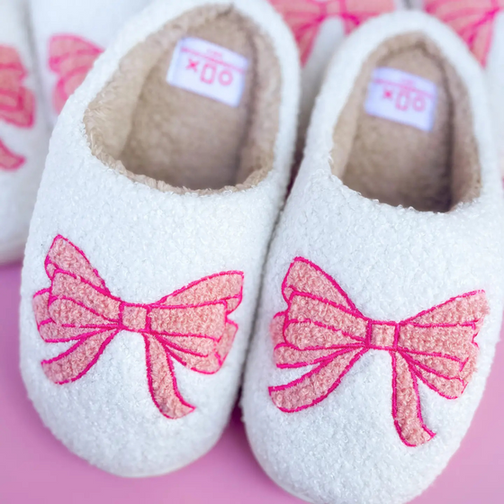 Mom + Kid Pink Bow Slippers