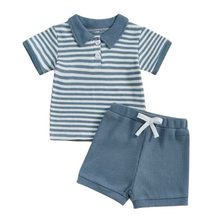  Striped Collared Shirt + Ribbed Pant Set
