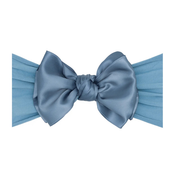 Satin Fab Soft Nylon Headband w/ Satin Bow Antique Blue