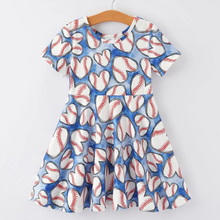  Baseball Print Milk Silk Dress- Blue