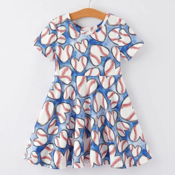 Baseball Print Milk Silk Dress- Blue