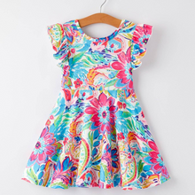  Colorful Floral Print Ruffled Sleeves Girls Dress:
