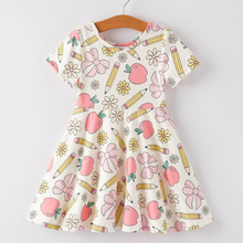  Back to School Apple, Pencil, and Floral Print Girls Dress