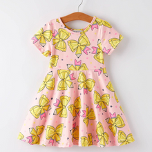  Back to School Yellow Bow Print Girls Dress